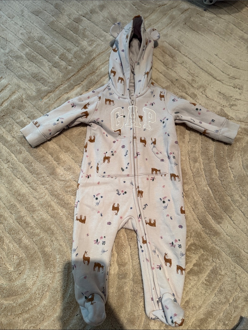 GAP Cream Floral & Deer Hooded Footed One-Piece
